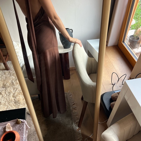 Brown Draped Halter Maxi Dress - Picture 6 of 6
